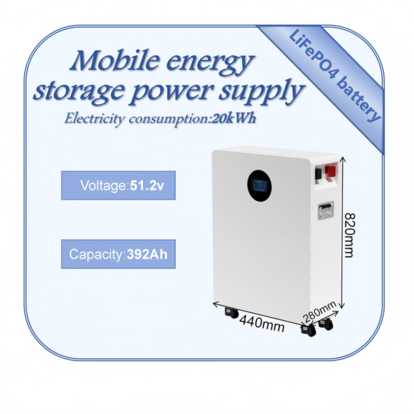 20度 20kWh Wheeled Floor‑Standing Home Energy Storage Battery 51.2V 392Ah Solar Backup Power