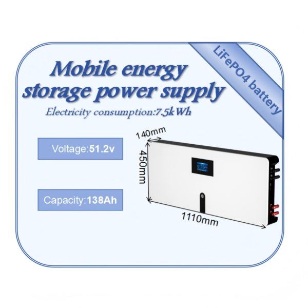 7.5KWH 7.5kWh Wall‑Mount Home Energy Storage Battery 51.2V 138Ah Solar Backup Power